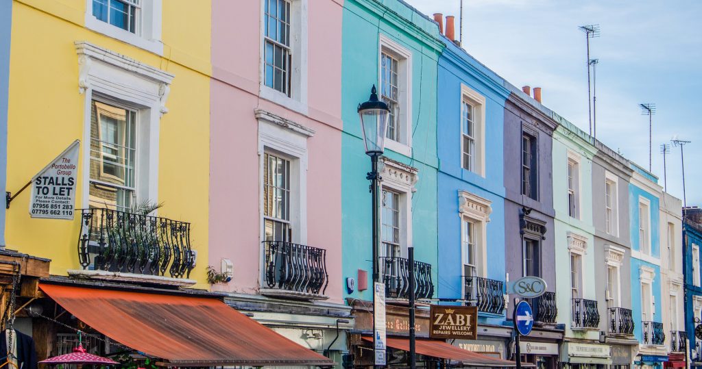 Portobello Road shops in the W10 London postcode